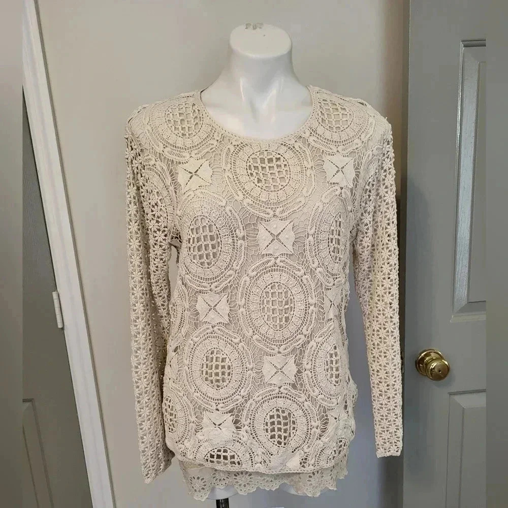 Johnny Was 4Love And Liberty Lace Crochet Knit Fully Lined Long Sleeve Top(S)